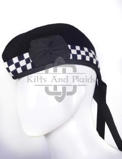 Black Wool Black White Diced Glengarry Hat