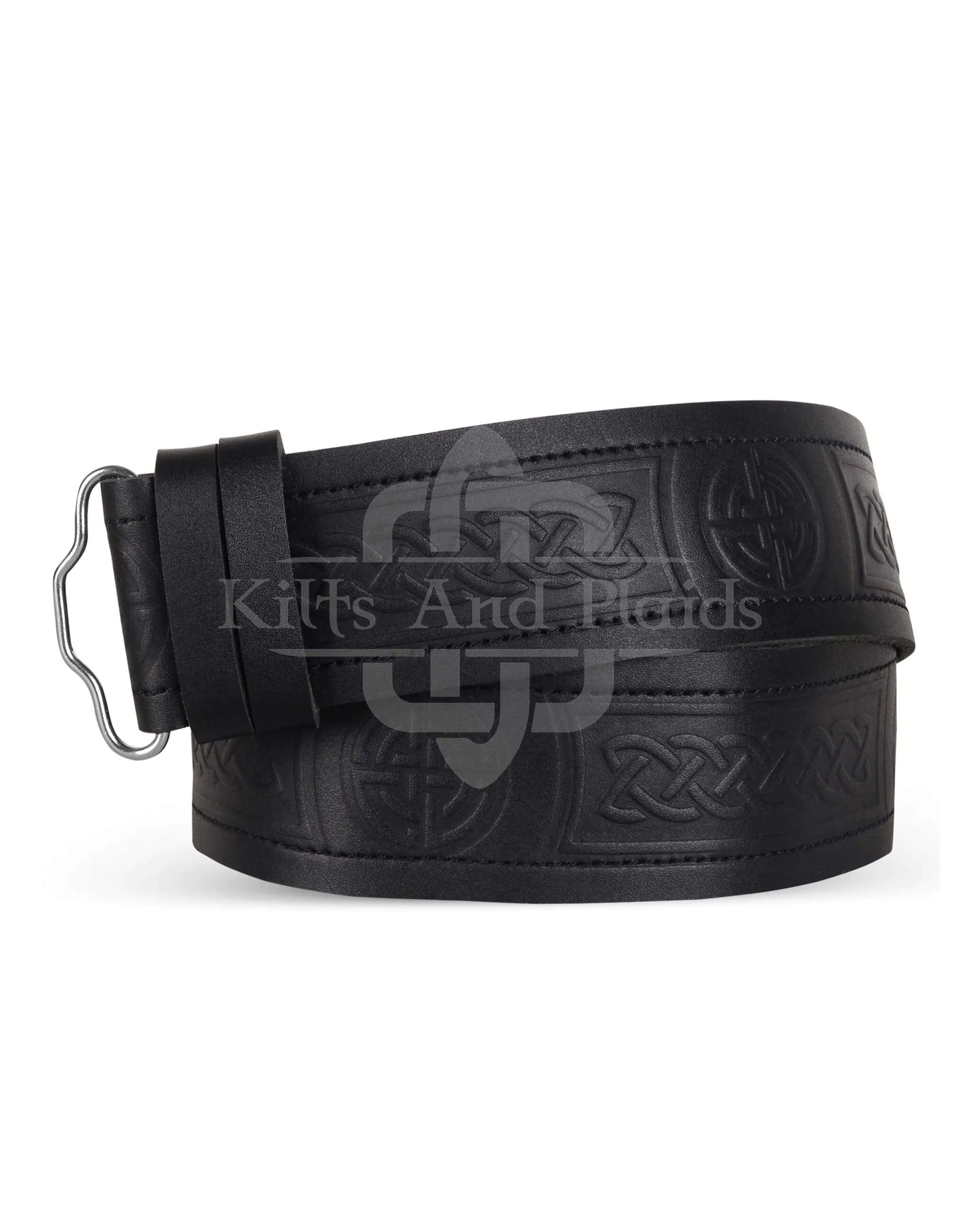 Celtic Knots and Circle Embossed Black Leather Kilt Belt