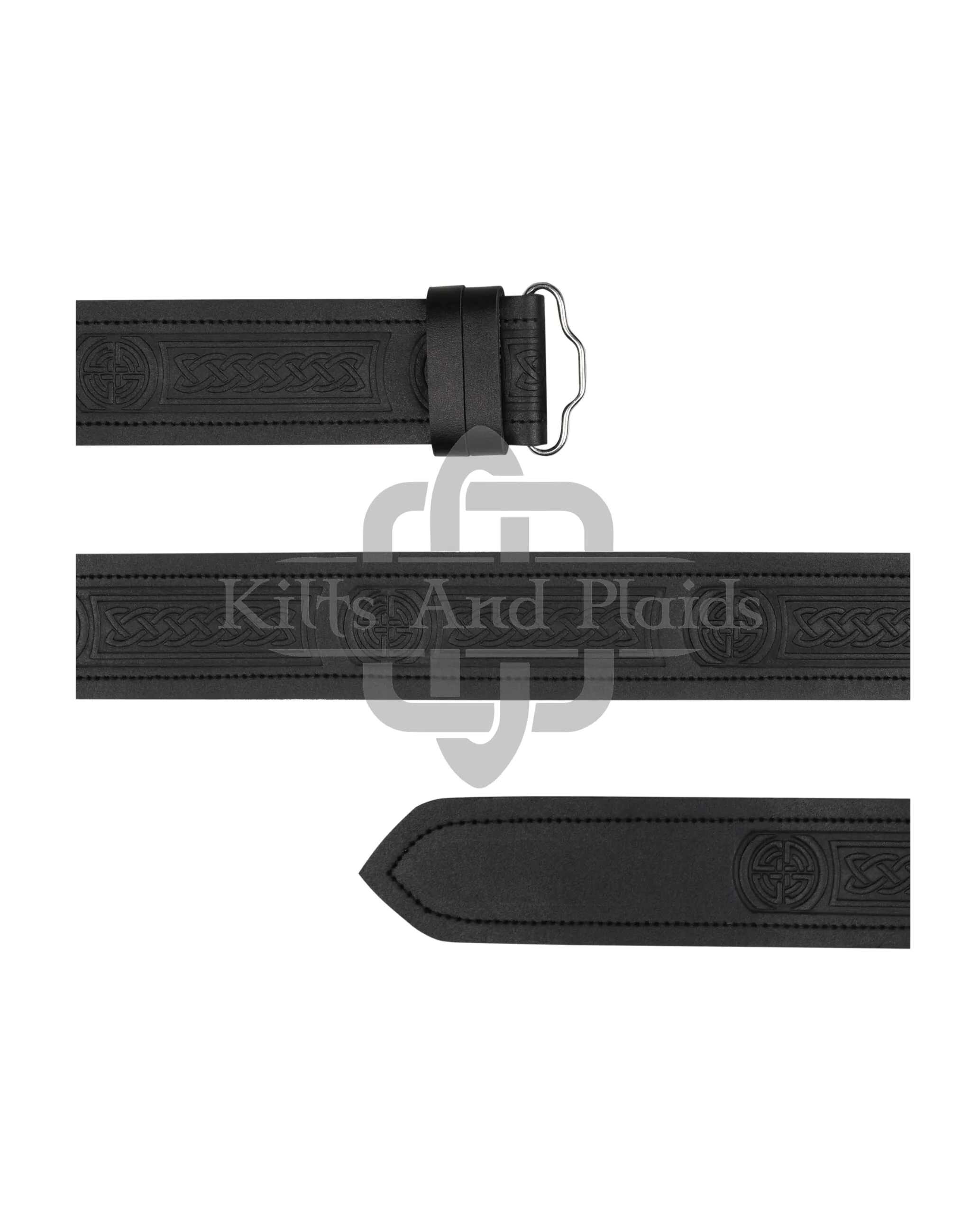 Celtic Knots and Circle Embossed Black Leather Kilt Belt - Image 2