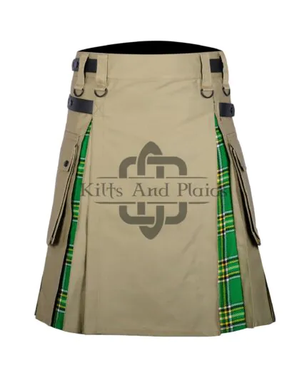 Khaki Cotton Irish Tartan Hybrid Kilt
