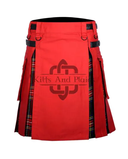 Red Cotton - Black Stewart Tartan Hybrid Kilt