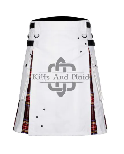 White Cotton Stewart Black Tartan Hybrid Kilt