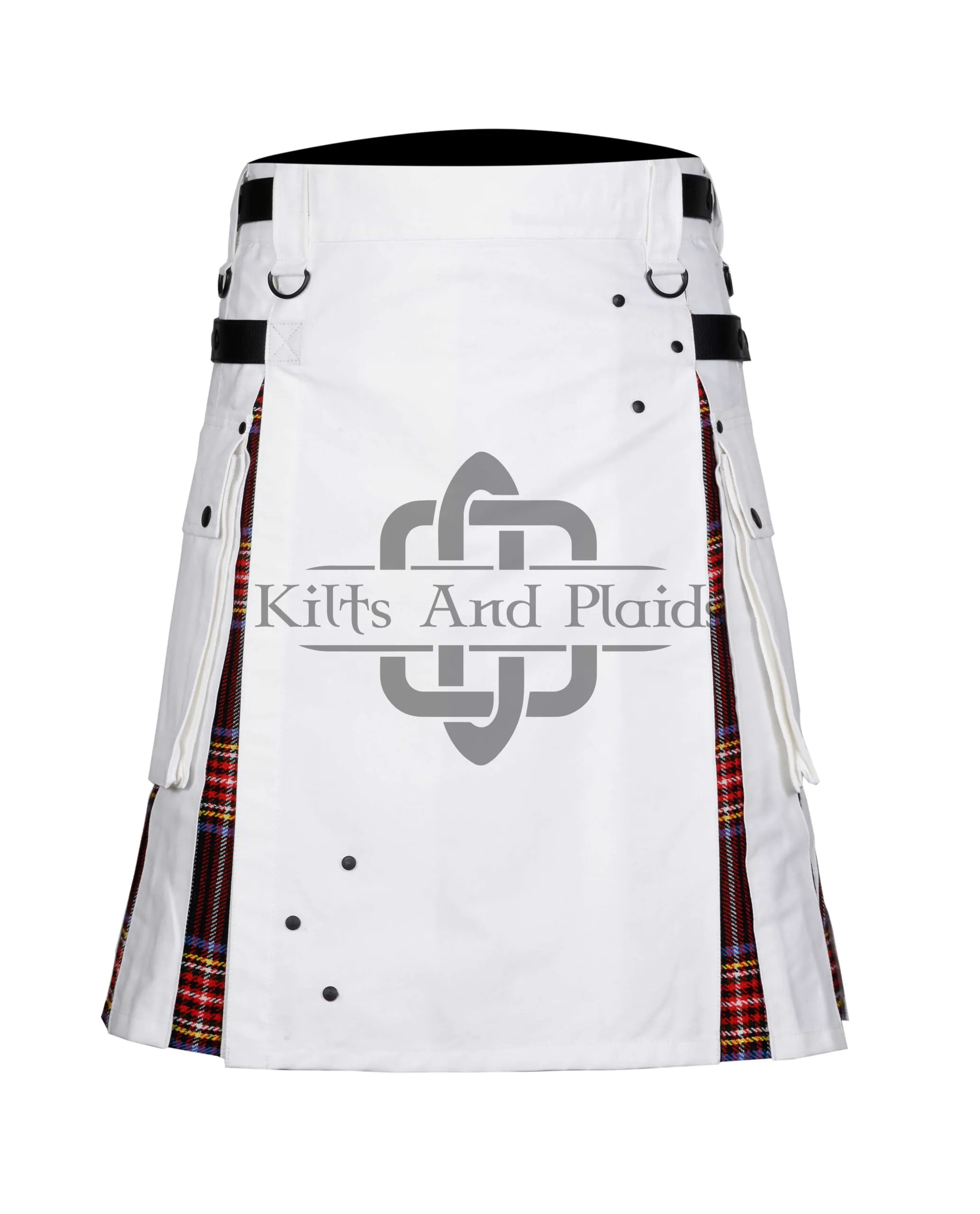 White Cotton Stewart Black Tartan Hybrid Kilt