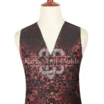 Red Brocade 5-Button Waistcoat
