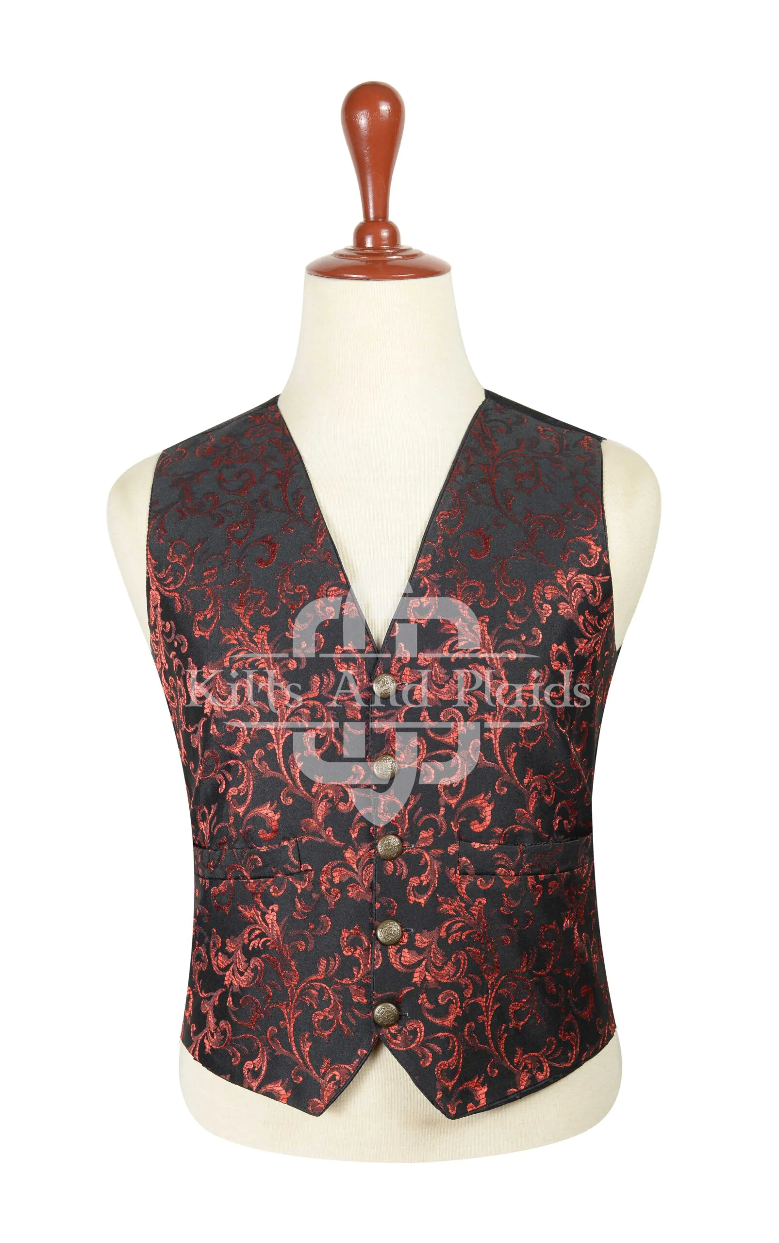 Red Brocade 5-Button Waistcoat Red Brocade 5-Button Waistcoat