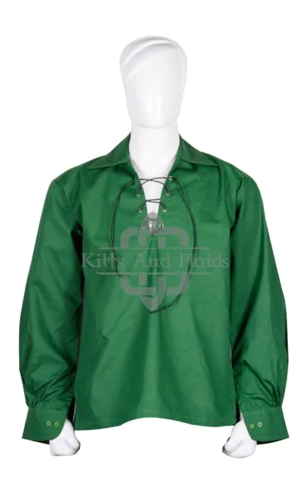 Traditional Scottish Ghillie Jacobite Green Kilt Shirt
