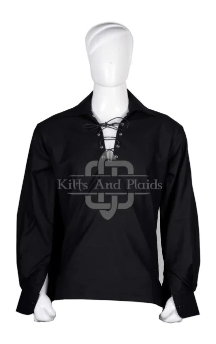 Traditional Scottish Ghillie Jacobite Black Kilt Shirt