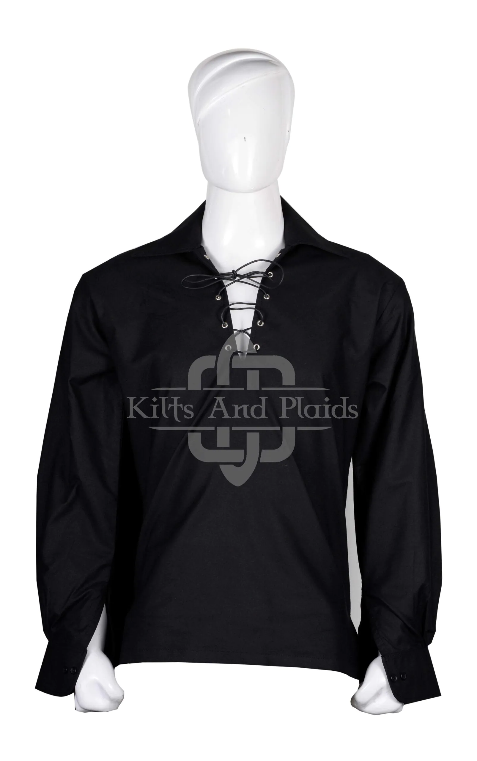 Traditional Scottish Ghillie Jacobite Black Kilt Shirt