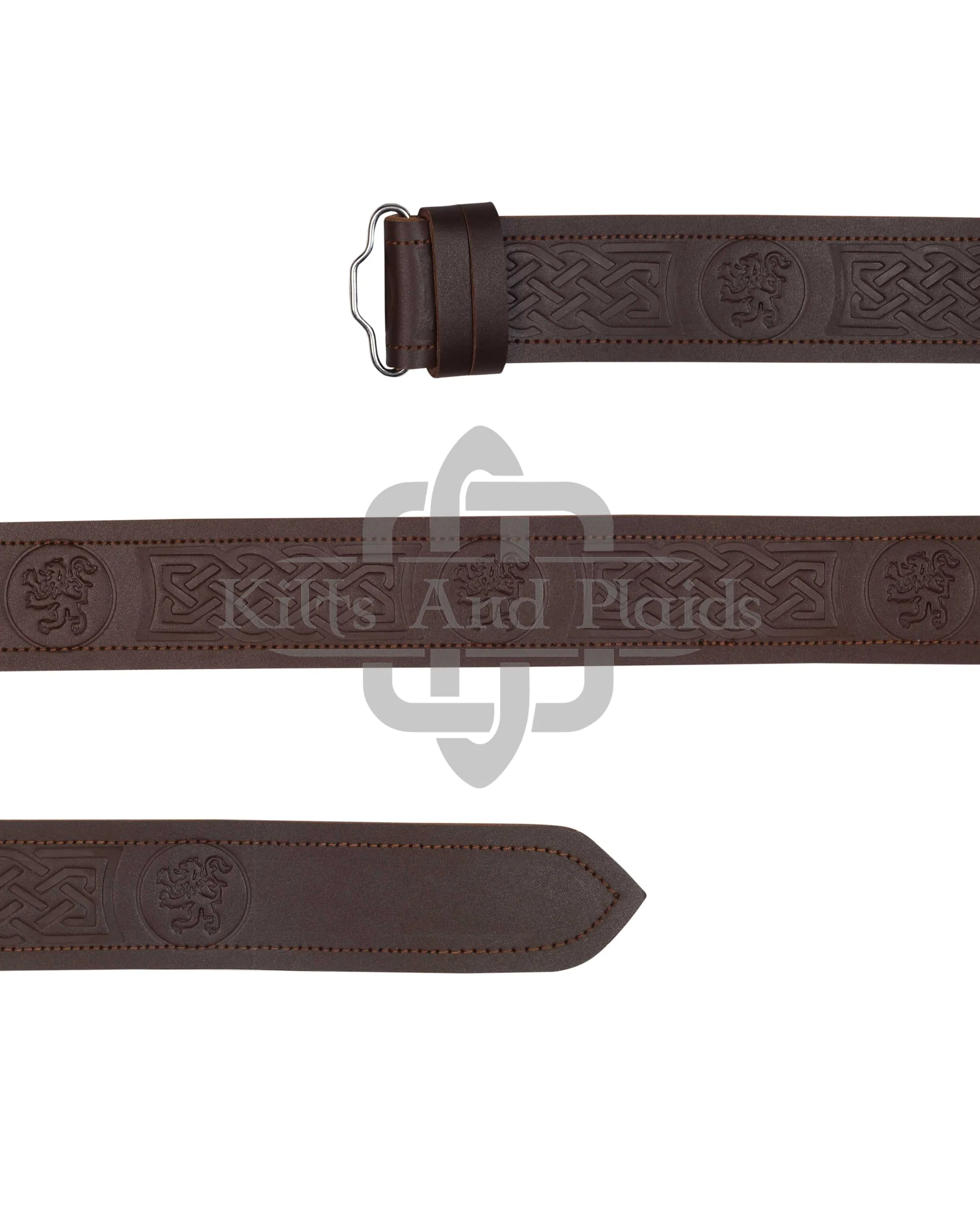 Rampant Lion Embossed Brown Kilt Belt - Image 2