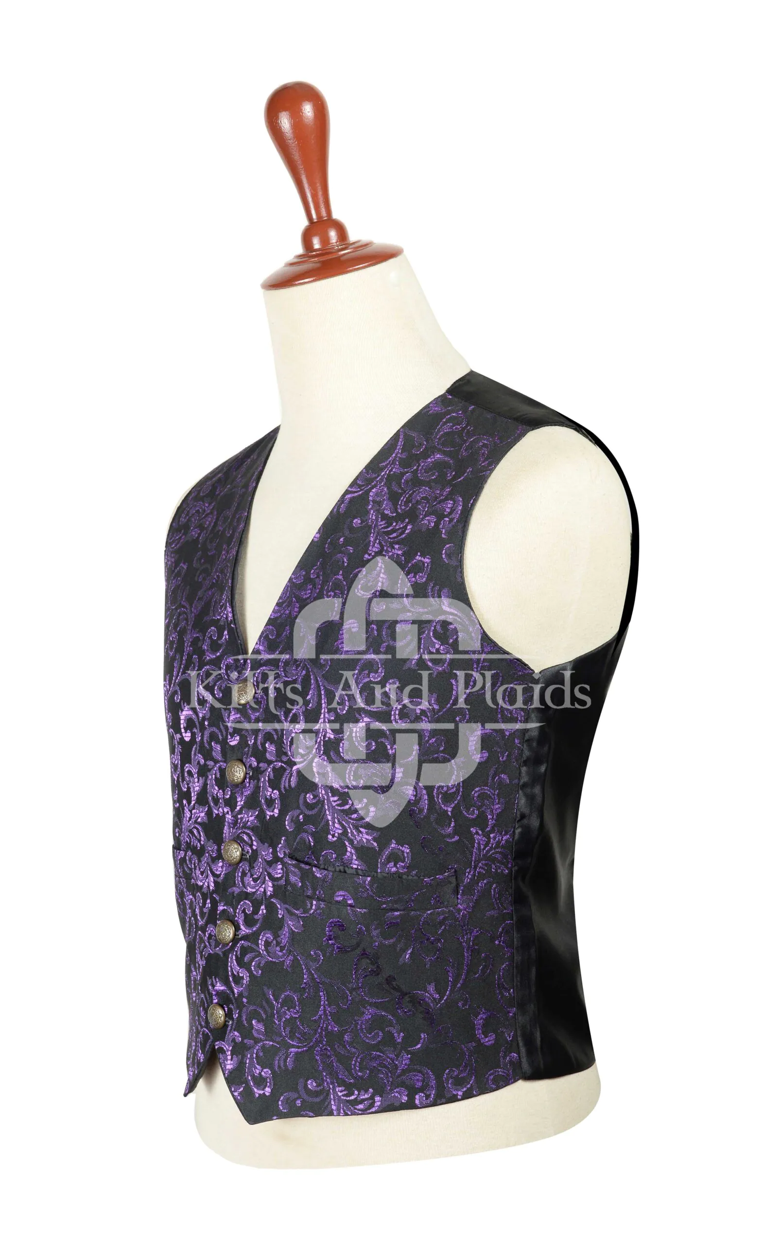 Purple Brocade 5-Button Waistcoat
