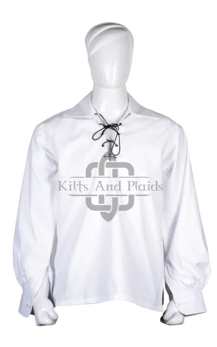 Traditional Scottish Ghillie Jacobite White Kilt Shirt