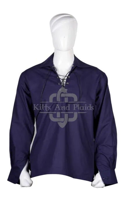 Traditional Scottish Ghillie Jacobite Navy Blue Kilt Shirt