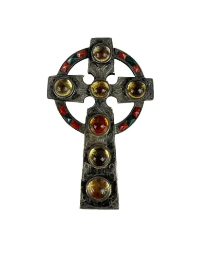 Scottish Antique Celtic Cross Pebble Brooch