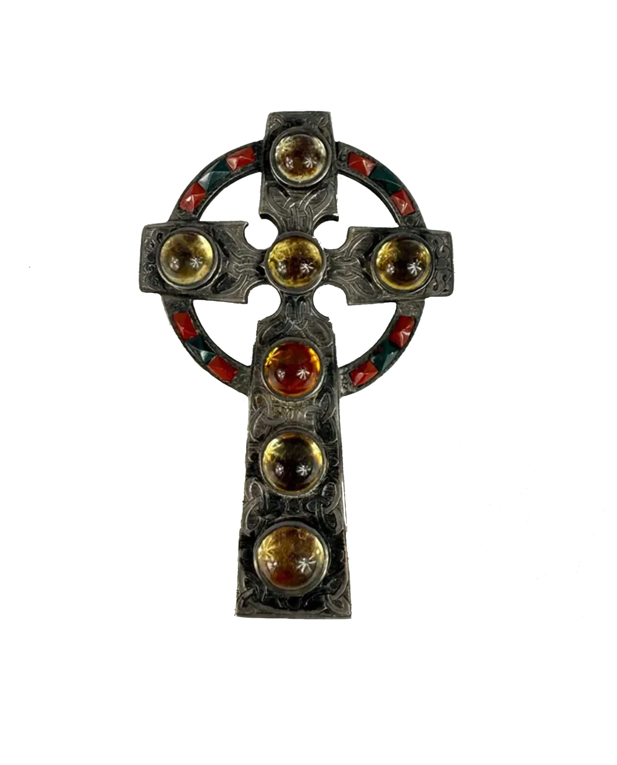 Scottish Antique Celtic Cross Pebble Brooch