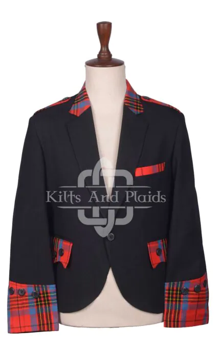 Black Serge Wool and Tartan Hybrid Scottish Jacket