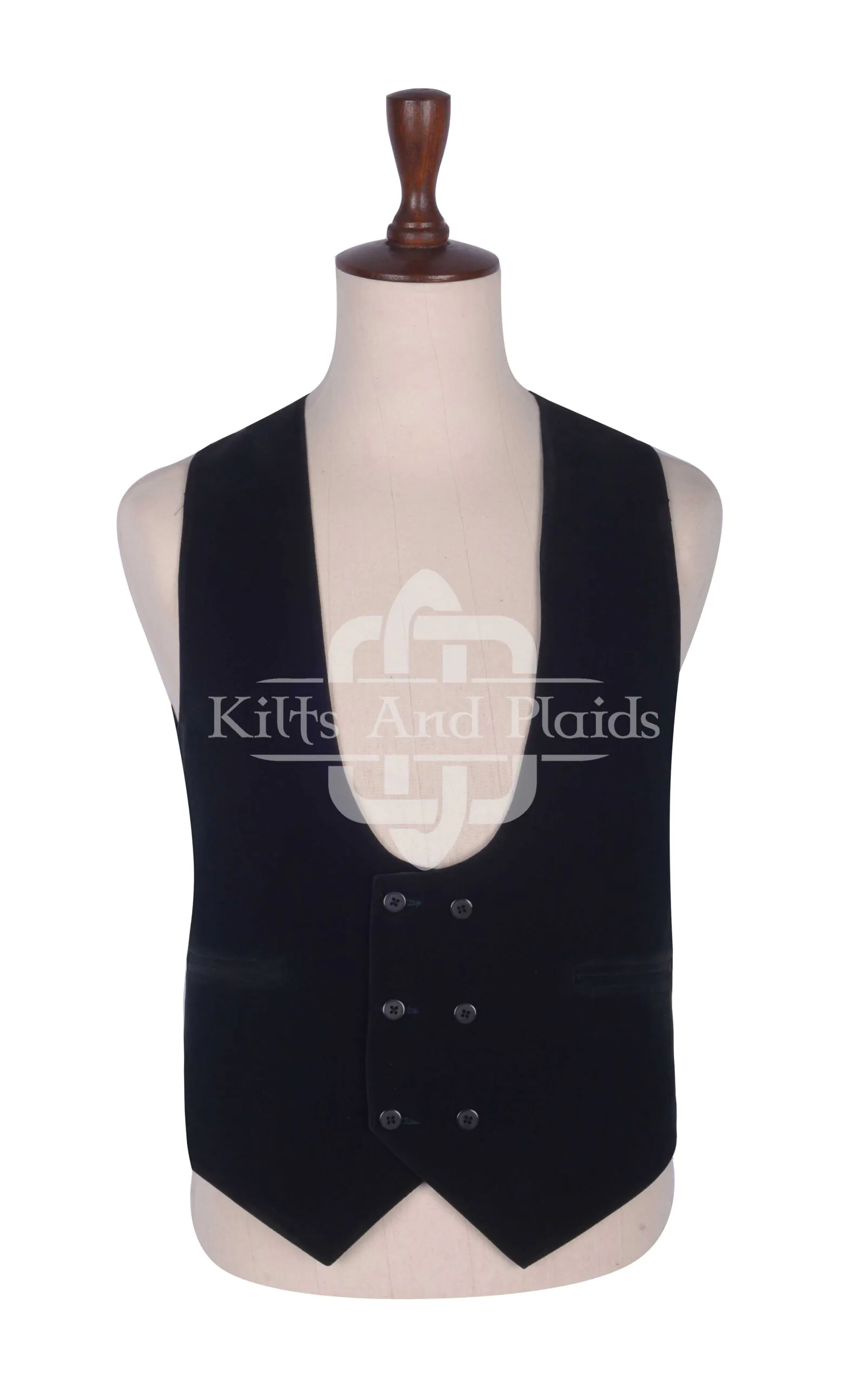 Black Velvet Double Breasted Kilt Waistcoat