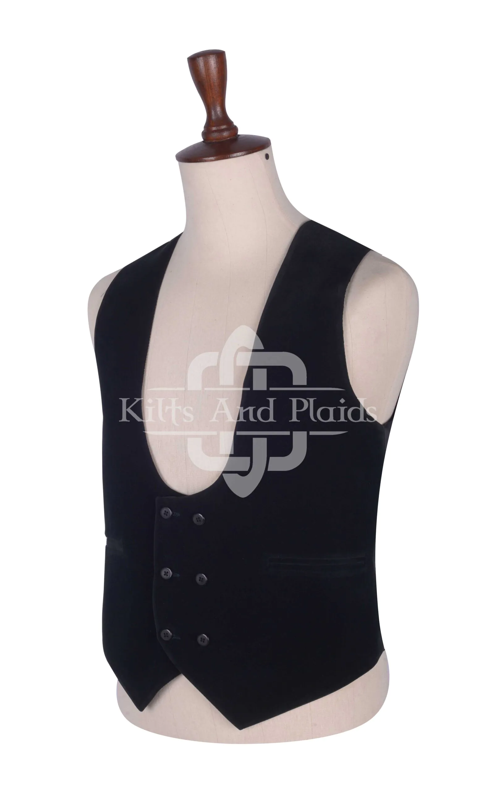Black Velvet Double Breasted Kilt Waistcoat - Image 2