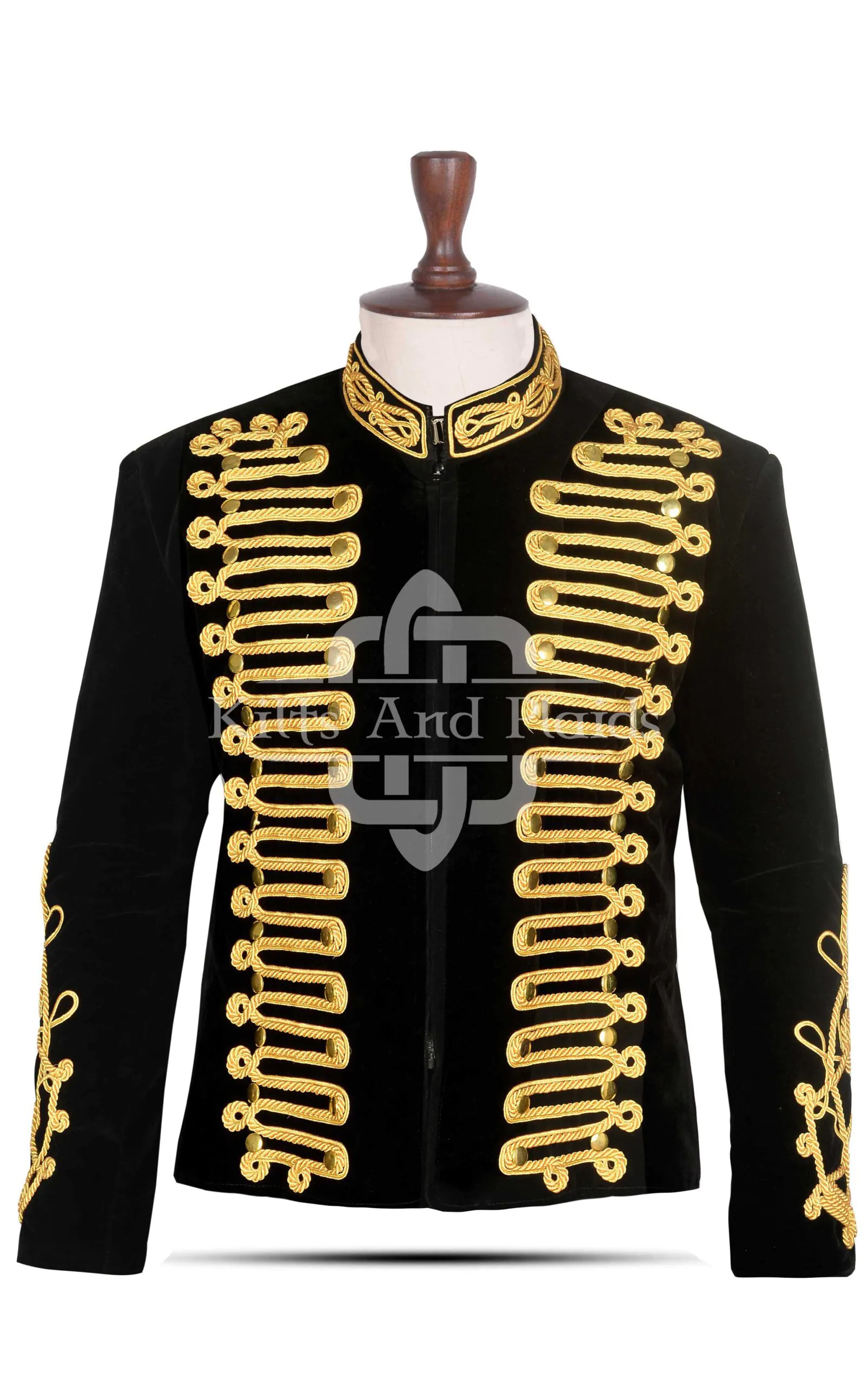 Black-Velvet-Gold-Braided-Military-Hussar-Jacket-(1) Scottish Black Velvet Gold Braided Military Hussar Jacket