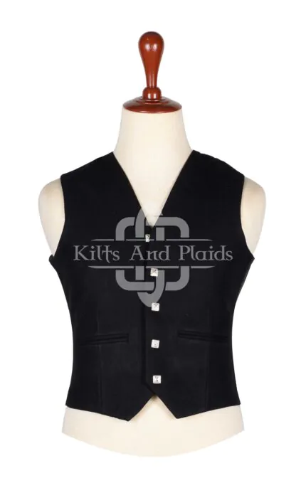 Black Wool 5 Buttons Argyll Vest