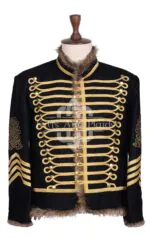 Scottish Black Wool Gold Braided Military Hussar Jacket