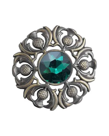 Scottish Antique Bottle green Brass Brooch