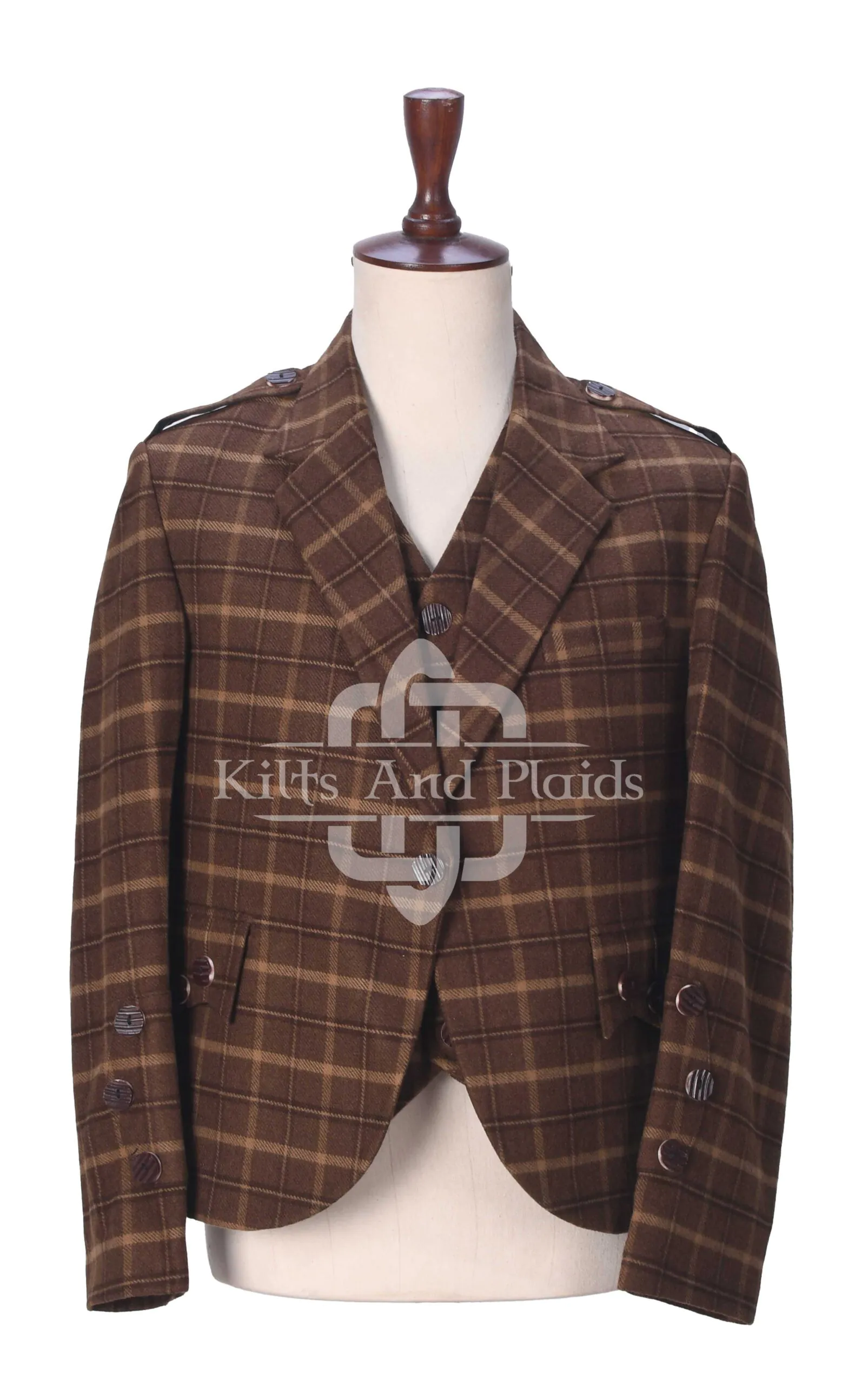 Brown Plaid Wool 5 Buttons Argyll Jacket