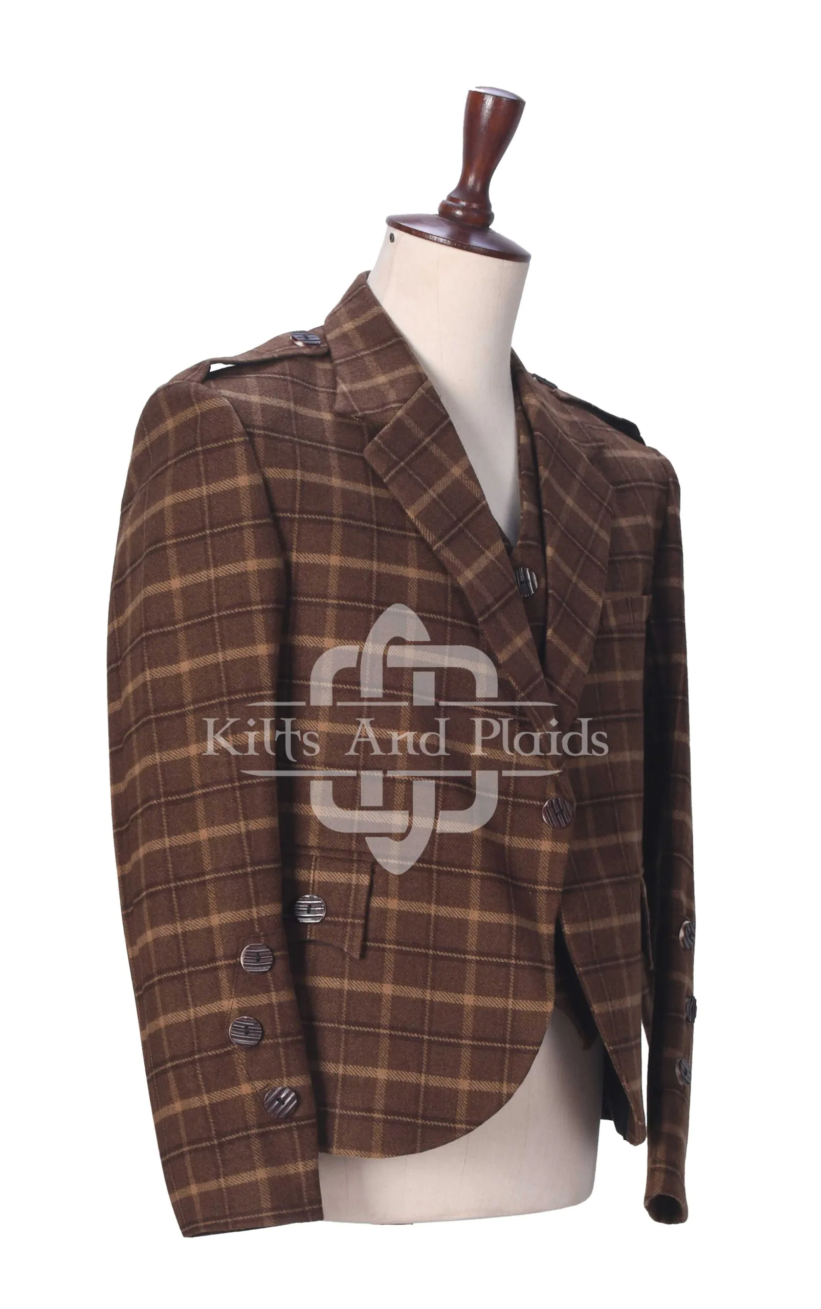 Brown Plaid Wool 5 Buttons Argyll Jacket