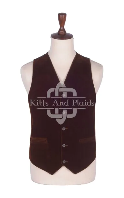 Brown Velvet 5 Buttons Argyll Waistcoat