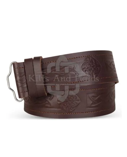 Celtic Knots Diamond Shap Embossed Brown Kilt Belt