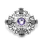 Scottish Four Thistle Amethyst Brooch