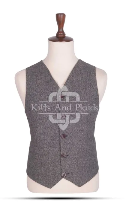 Gray Tweed 5 Buttons Argyll Vest