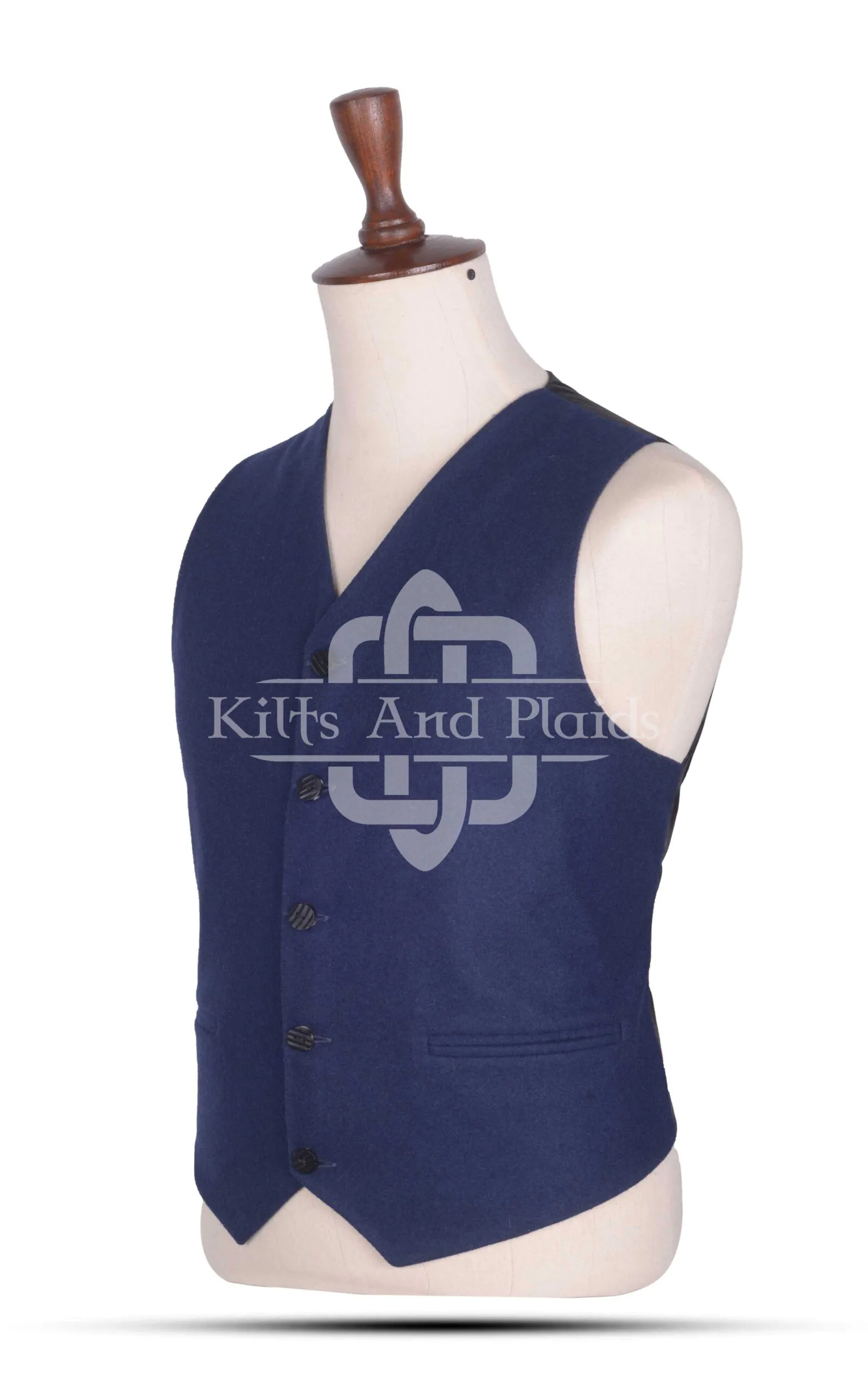 Navy Blue Wool 5 Buttons Argyll Vest