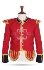 Red Gold Melton Wool Scottish Military Piper Doublet