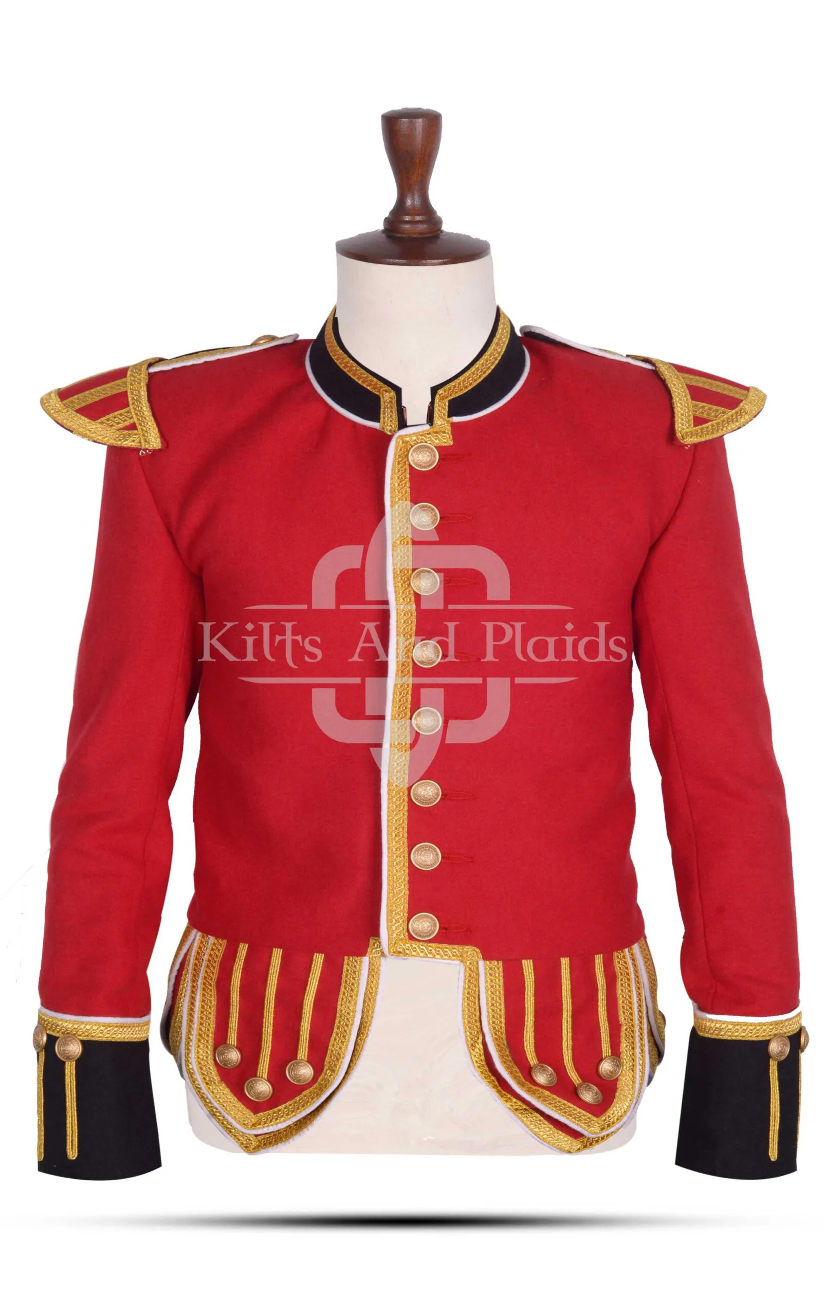 Red Gold Melton Wool Scottish Military Piper Doublet