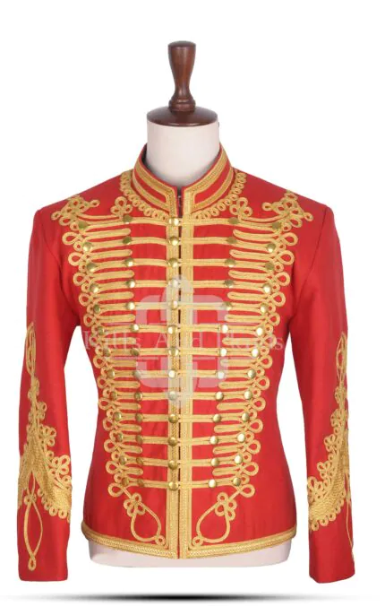 Red Melton Wool Gold Braided Military Renaissance Jacket