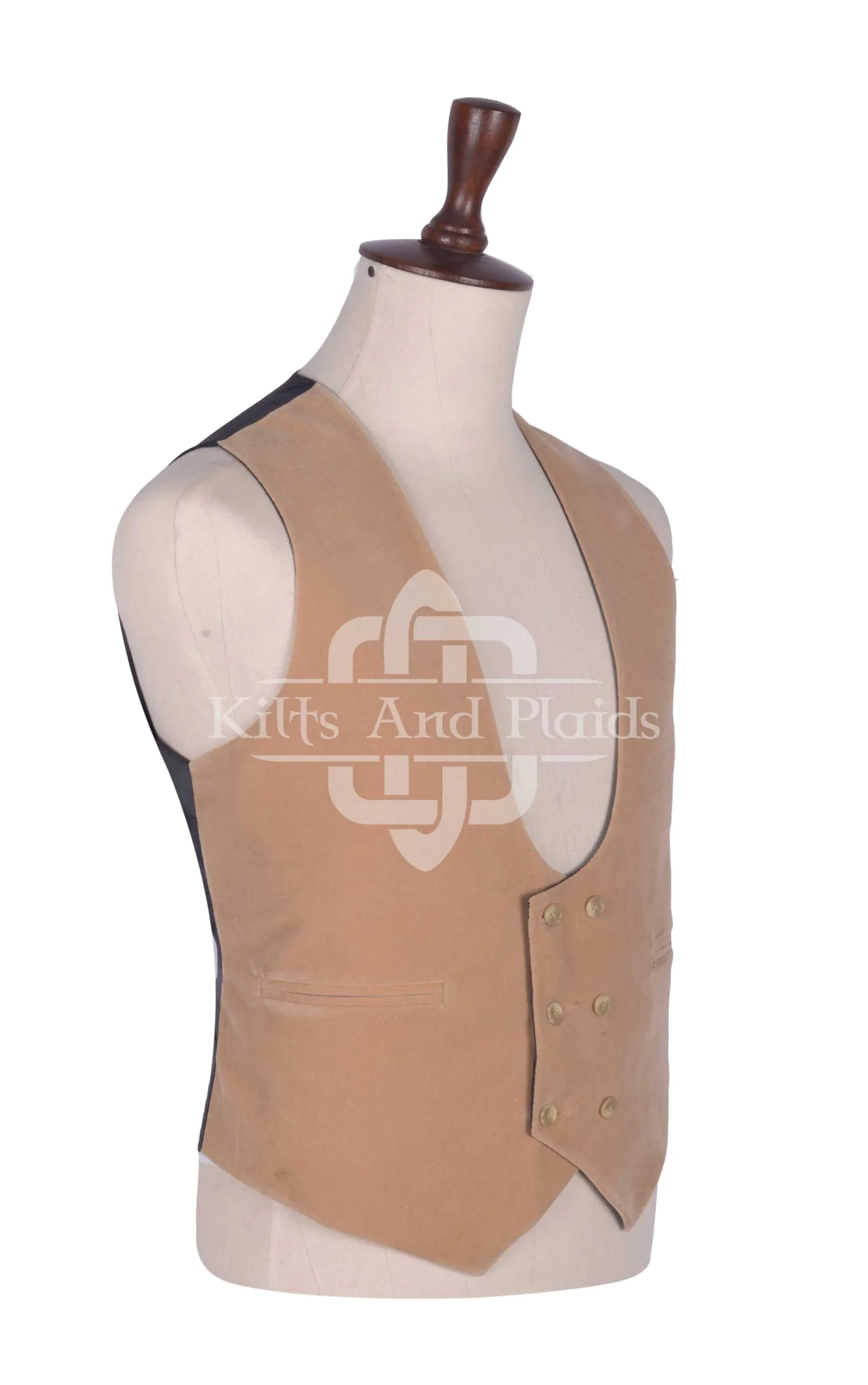 Tan Velvet Double Breasted Kilt Waistcoat - Image 2