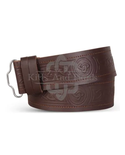 Trinity Knots Embossed Brown Kilt Belt