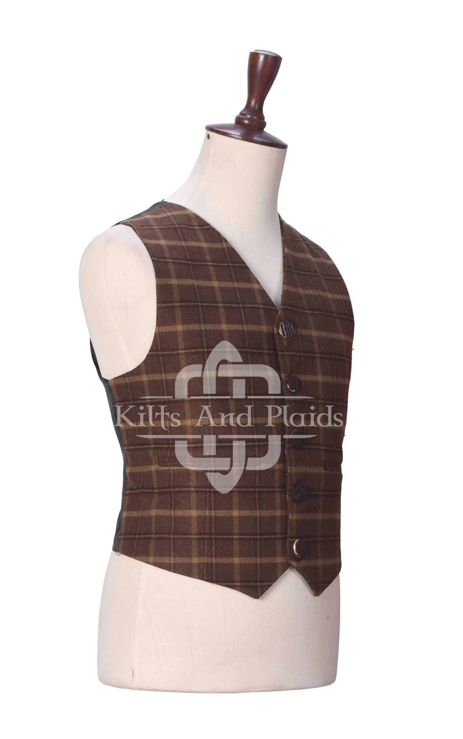 Brown Plaid Wool 5-Button Argyll Waistcoat