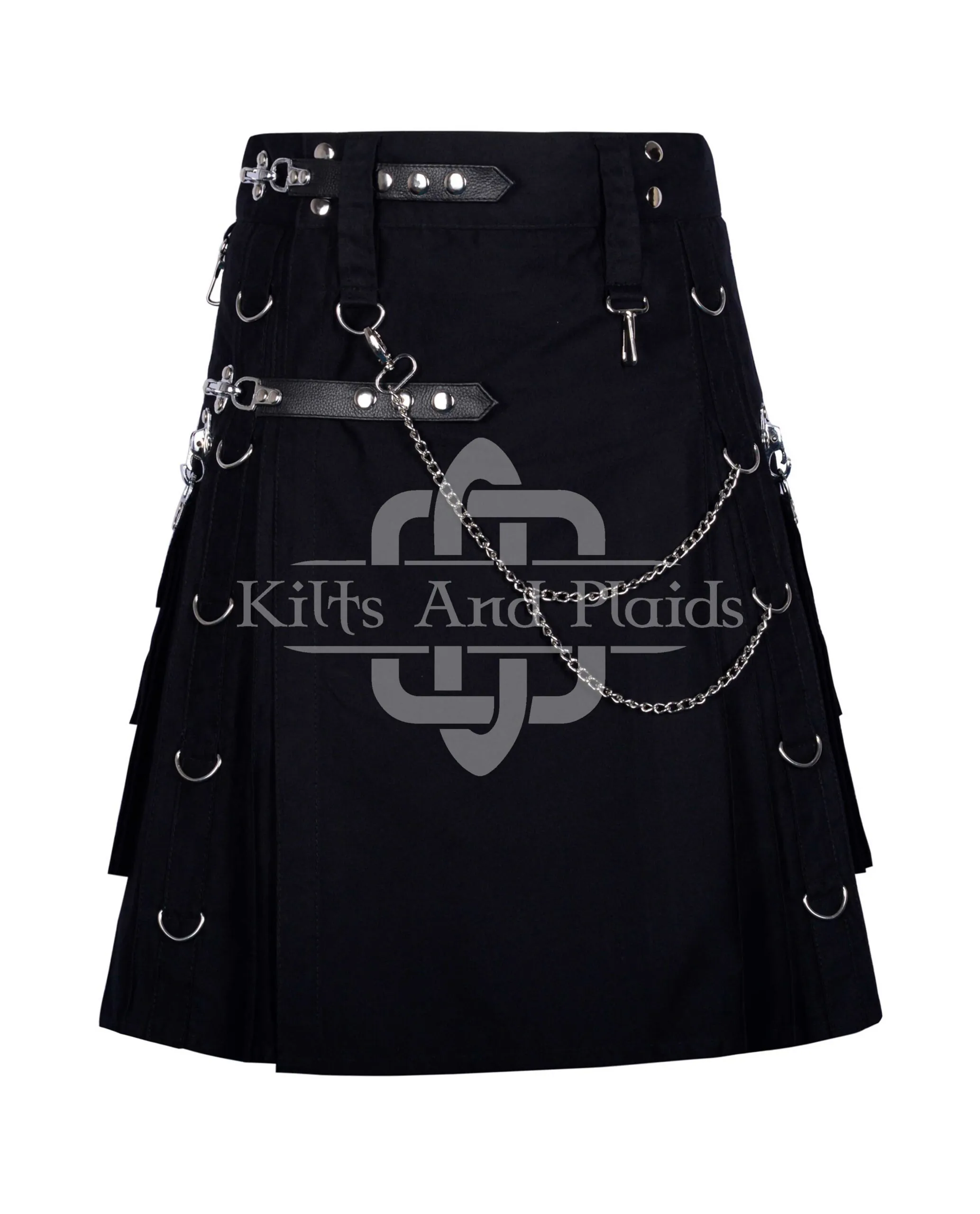 Black Gothic Kilt Leather Strap with Chain