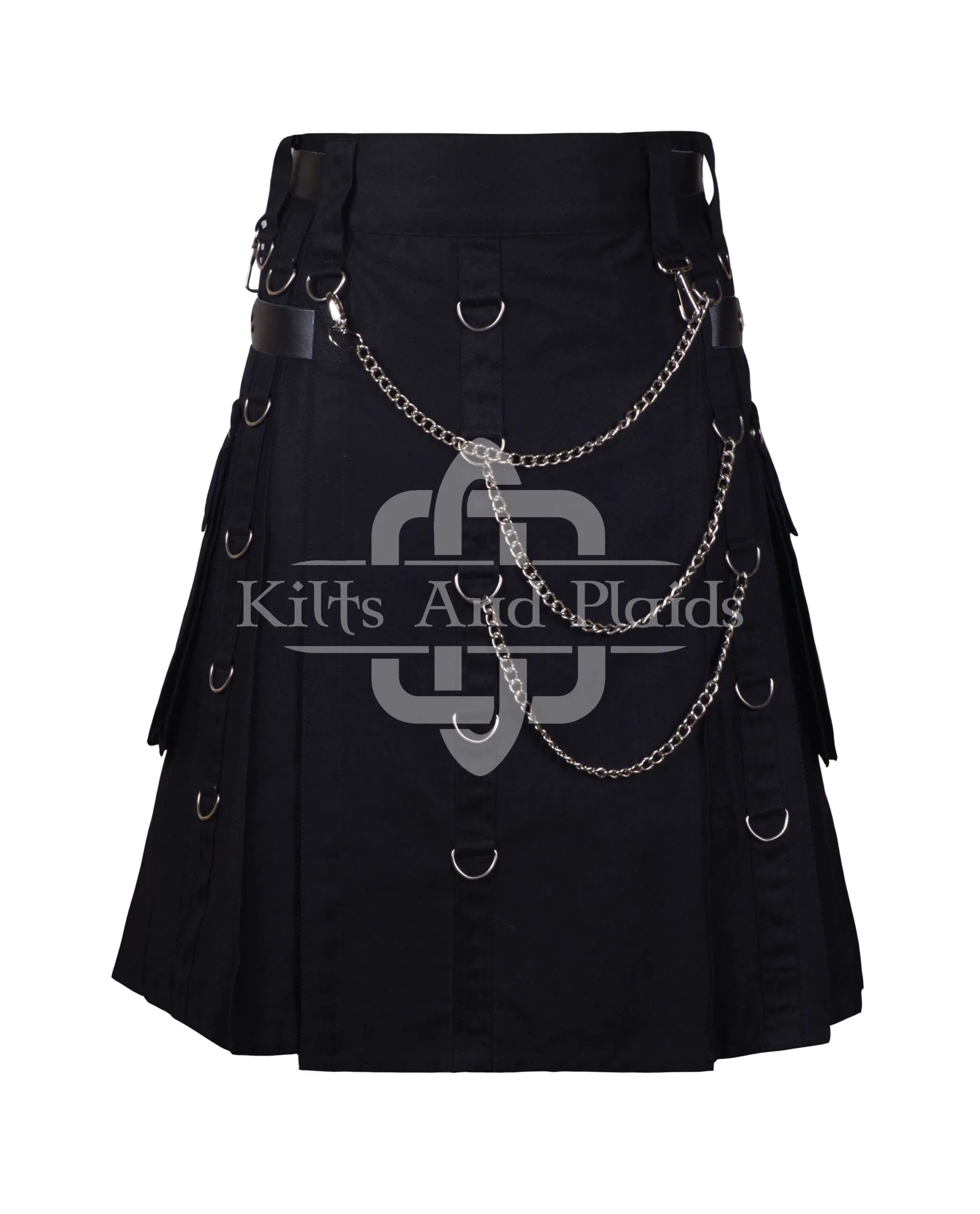 Black Print Gothic Kilt with Chain