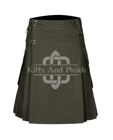 Olive Green Utility Cotton Kilt