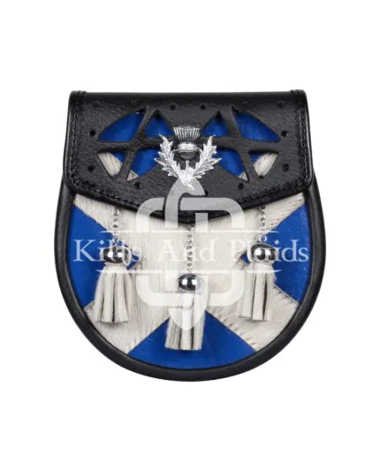 Scottish Semi Dress Leather Saltire Flag Sporran
