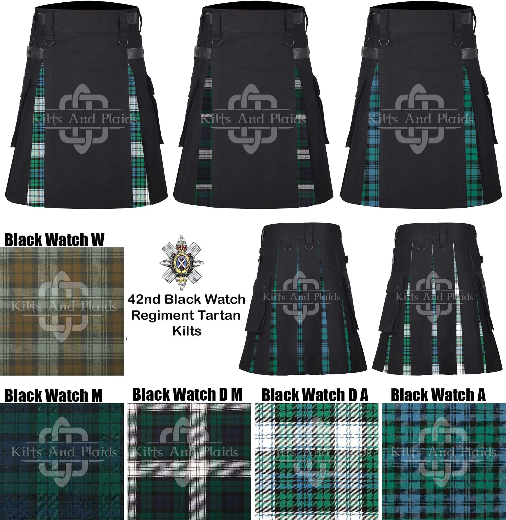 Black Watch Tartan Black Cotton Hybrid Utility Kilt Black Watch Tartan Black Cotton Hybrid Utility Kilt